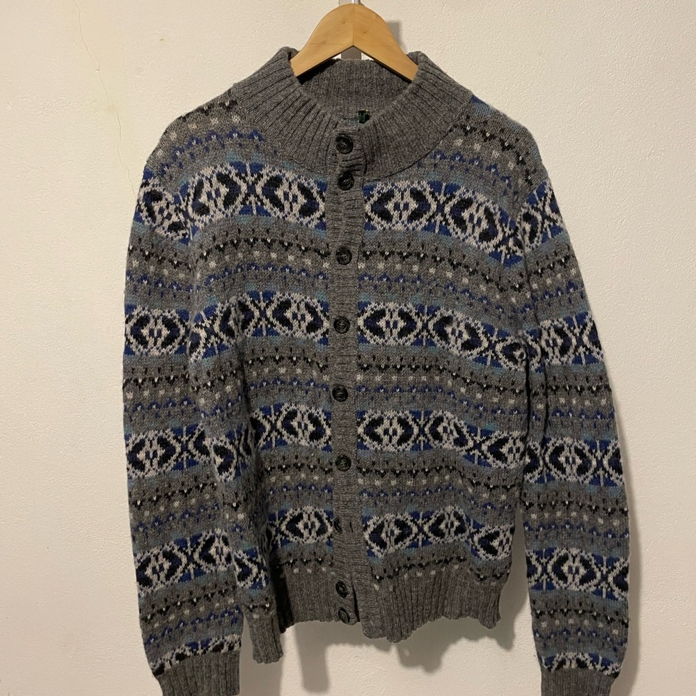 United Colors Of Benetton Gray and Blue Patterned Sweater